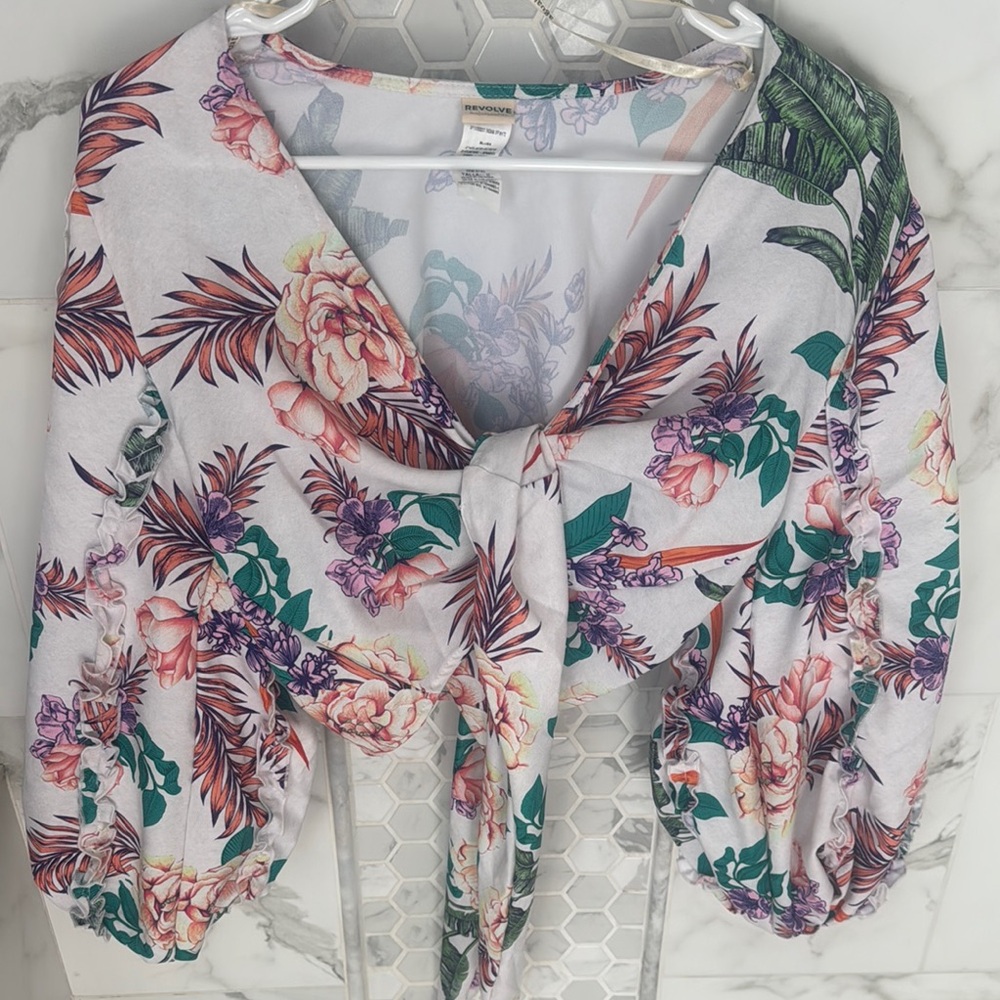 Agua Bendita  Tie-Front 3/4 Sleeve Blouse